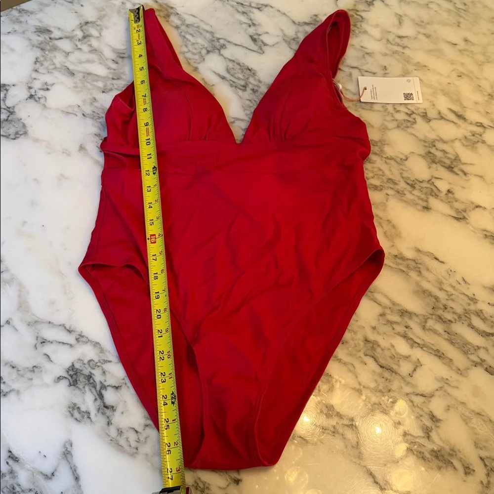 NWT Quince Cherry Red Women’s Italian Plunge One-Piece Swimsuit Sz XS S M L 🍒 - Picture 10 of 13